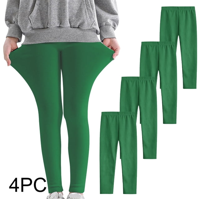 YUNAFFT Girls Stretchy Soft Leggings 3-12Y 4-Pack Lycra Spandex Pure Color Breathable Base Layer Pants