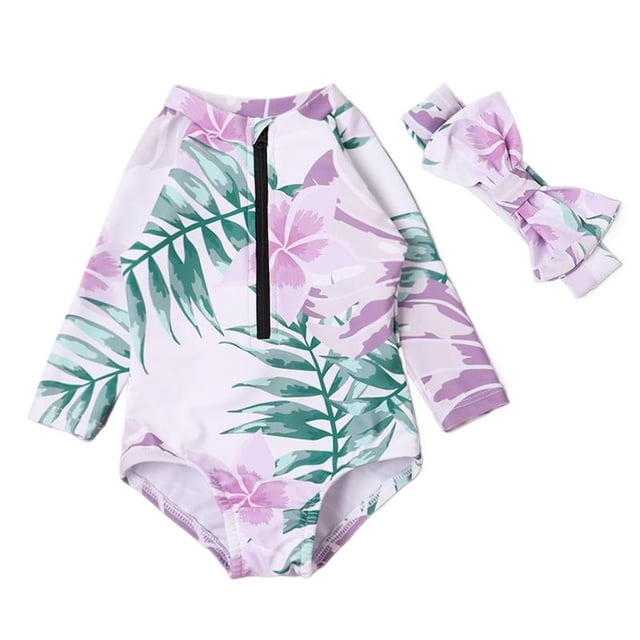 Toddler Girl Rash Guard Swimming Bathing Suit Ruffle Sun Protection Long Sleeve Toddler Girl Bathing Suit 12-18 Months Girls Clothing