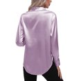 thumbnail image 4 of Sexy Dance Chemises pour Femmes Blouse à Revers Tunique Boutonnée Hauts Chemise en Satin Manches Longues Violet 2TG, 4 of 5