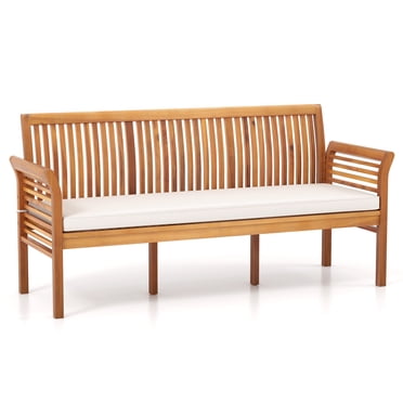 Patiojoy Banc d'Extérieur pour 3 Personnes, Sofa de Patio en Bois d'Acacia de 62,5 Pouces avec Accoudoirs Courbés et Coussin de Siège Amovible