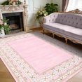 thumbnail image 2 of Modern Area Rug - Soft Non-Slip Washable Low Pile Carpet, Geometric Bordered Accent, Mark Resistant - For Living Room, Bedroom, Dining, Office, Nursery - Pink, 8x10ft, 2 of 8