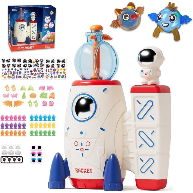 DIY Balloon Space Rocket Toy, Rocketblast Lab - Launch, Learn, And Play, Rockets Balloons with Pump, Rocket Air Pump Fun with Balloon Monster Pals, Sticker Decorated Balloons Toy (Standard Set)