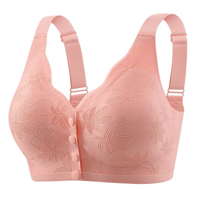 Fgnfyis Women's Solid Color Lace Pattern Front Buckle Non Underwire Tank Top Bra Womens Bras Pink XXXXL