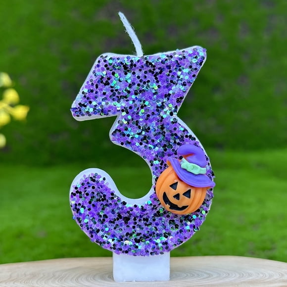 Fwttom Halloween Pumpkins Print Themed Birthday Candles Numbers Birthday Cake Topper for Boy Girl Halloween Pumpkins Birthday Decoration