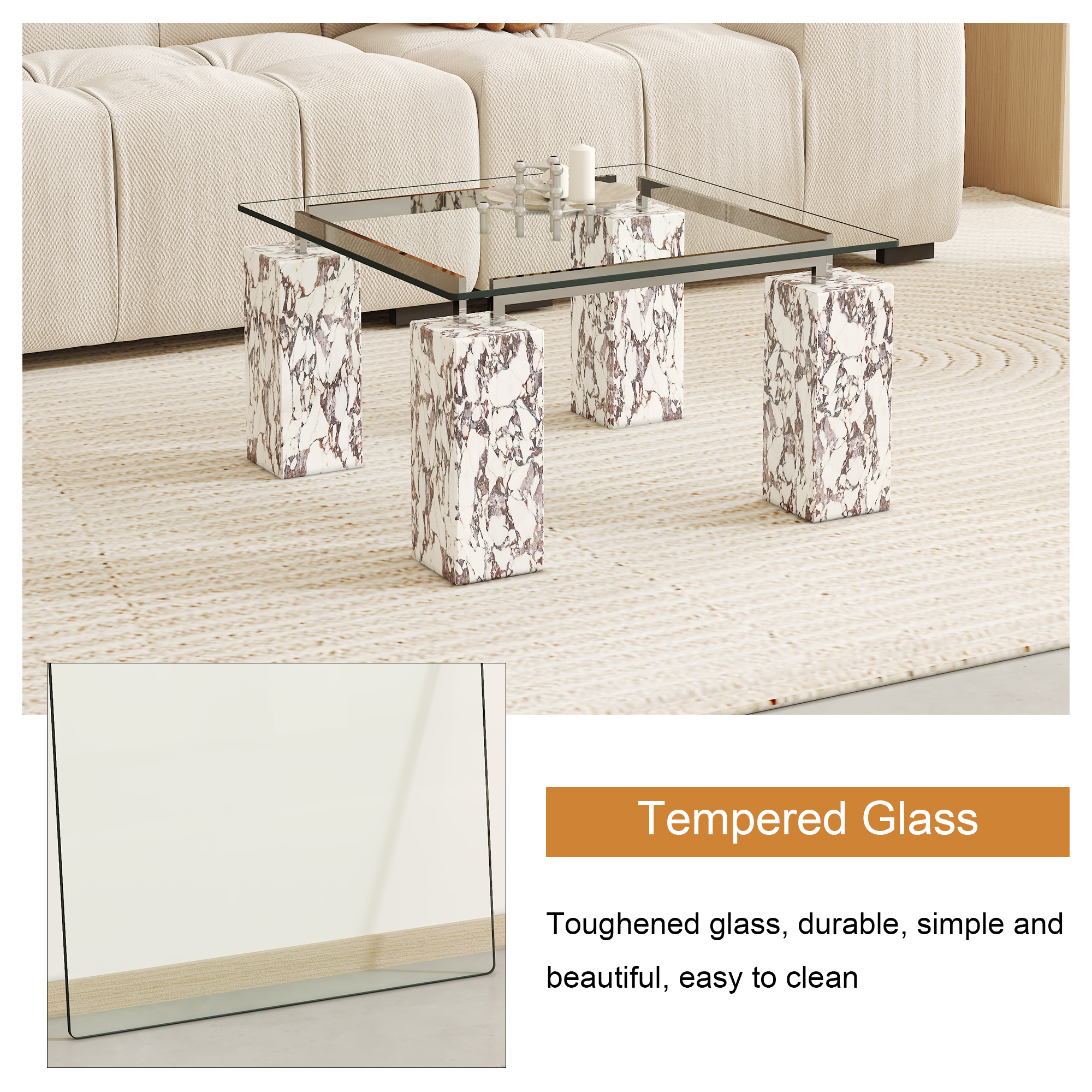 Noble House 24" Square Tempered Glass Tabletop Only,Heat-Resistant Clear for Kitchen Restaurant,Clear