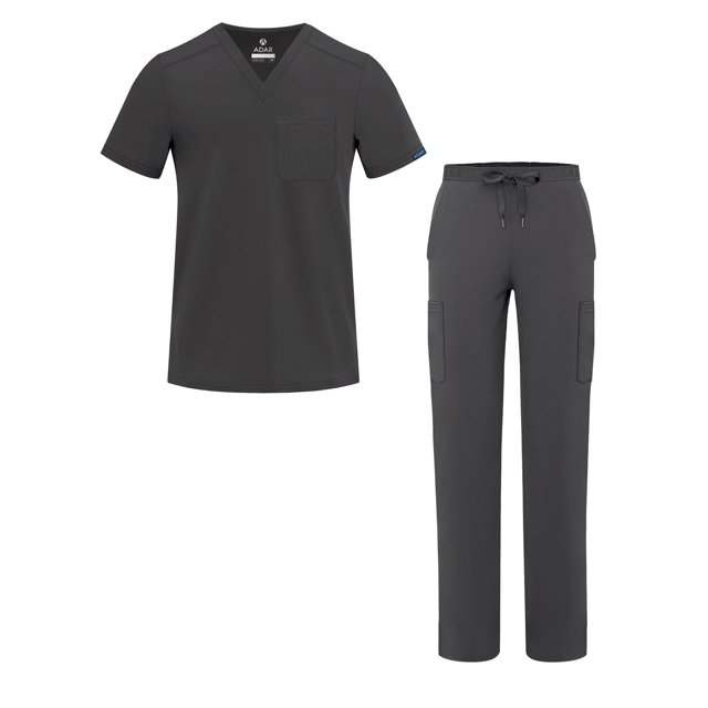 Adar Addition Scrub Set for Men - Classic V-Neck Scrub Top & Cargo Scrub Pants - A9300 - Pewter - 2X