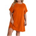 thumbnail image 1 of Ersazi Robe Chemise pour Femmes Grande Taille Femmes Ample à Col Rond Été Manches Courtes Robe en Coton et Lin en Liquidation Orange 5TG, 1 of 9