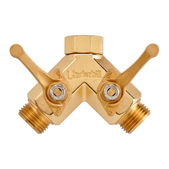 Underhill Garden Y Hose Splitter 2 Way Heavy Duty Bib Faucet Spigot Connector with Water Shut Off Valves Metal 30 GPM 3/4-Inch Thread A-HB2HF