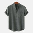 thumbnail image 1 of Babysbule Mens Shirts Clearance Men's Round Neck Pocket Button Solid Cotton Linen Short Sleeve Shirt, 1 of 7
