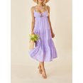 thumbnail image 4 of Kmbangi Robe Midi Cami d'Été pour Femmes Couleur Unie Bretelles Spaghetti Dos Nu Tie-Up Partie Beach A-line Robe, 4 of 9