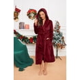 thumbnail image 3 of HEARTNICE Womens Hooded Fleece Robe, Long Fluffy Thick Warm Plush Bathrobe,(Burgundy,2XL-3XL), 3 of 5