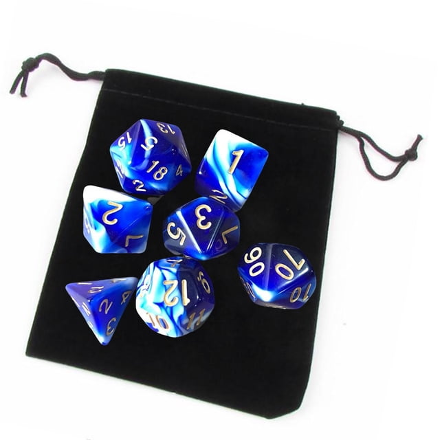 lionlar Pack of 7 Polyhedral Dices Set with Pouch Bar Math Teaching Blue C