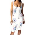 thumbnail image 1 of SMihono Robes d'Été Bohémiennes pour Femmes Grande Taille Mode Décontractée Été Sans Manches Épaules Dénudées Robe Col Rond Unie, 1 of 4