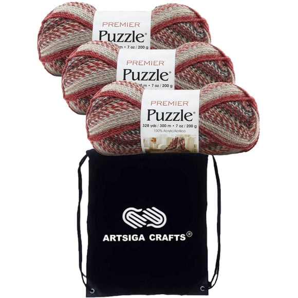 Premier Yarns Puzzle Solitaire 1050-23 (3-Skeins - Same Dye Lot) Chunky Bulky #5 100% Acrylic Yarn for Crocheting and Knitting with Project Bag