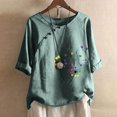 thumbnail image 2 of CHUANK Hauts pour Femmes en Solde à Moins de 10$ Hauts Décontractés Printemps Été Manches Longues en Coton Lin Imprimé Graphique Pissenlit Col Rond Blouses Vintage Grande Taille, 2 of 6