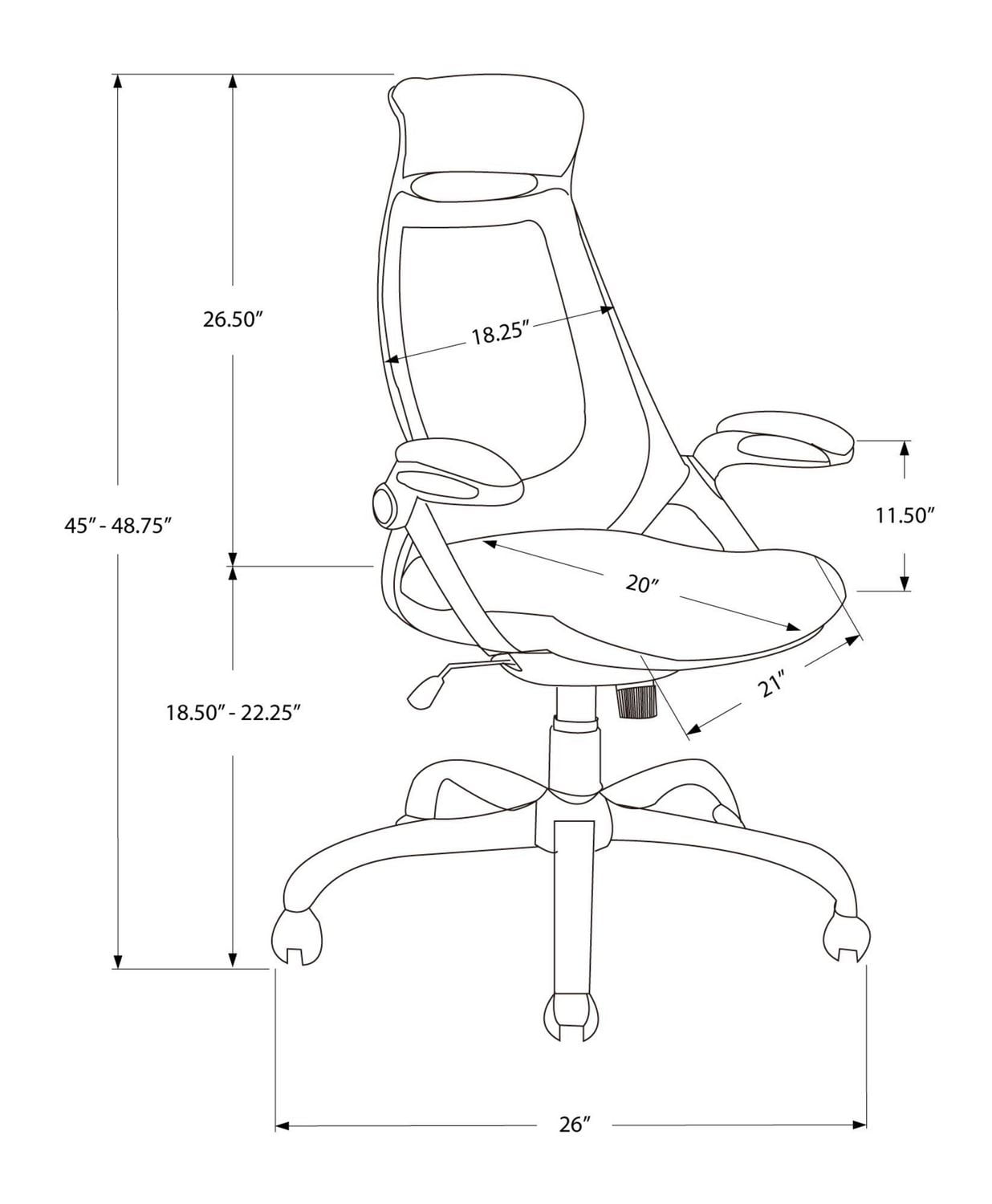 Monarch Specialties Chaise De Bureau, Hauteur Ajustable, Pivotant, Ergonomique, Appuis-bras, Bureau, Travail, Métal, En Tissu, Noir, Contemporain, Moderne
