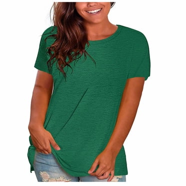 Aqestyerly Women's Plus Size Pullover Shirt Solid Color Loose Fit Short Sleeve Casual Soft Lightweight Daily Fashion Tee HWRETIE