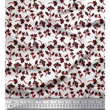 Soimoi Satin Silk Fabric Leaves & Floral Artistic Printed Craft Fabric by The Yard 42 Inch Wide