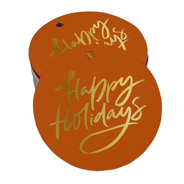 Inkdotpot Real Gold Foil Happy Holiday Tag Favor Hang Paper Tag 50 Piece