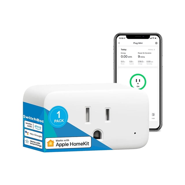 SwitchBot Prise Wi-Fi Intelligente Mini / Compatible Apple HomeKit, 15A, Bluetooth, Fonctionne avec Alexa, Google Home, Télécommande d'App et Fonction Minuterie, Aucun Concentrateur Requis