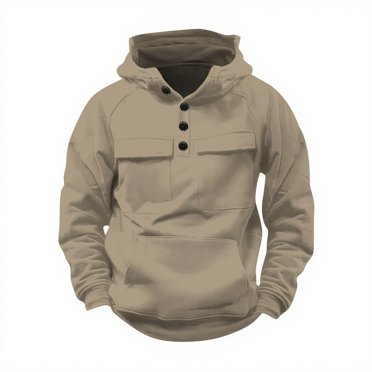 Chandail à Fermeture à Glissière 1/4 pour Hommes - Chandail à Capuche Décontracté pour Hommes avec Boutons Partiels sur le devant et Poche Cargo, Chaud pour l'Hiver, Manches Longues, en Molleton