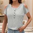 thumbnail image 2 of Timegard Plus Size Tops for Women Round Neck Clod Shoulder Button Short Sleeve Comfy Casual Loose Blouse, 2 of 7