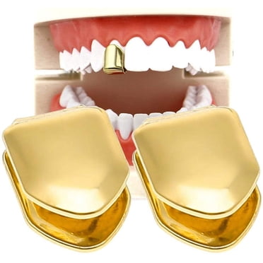 LAICAIW HuiYouHui 2 Pieces 14K Plated Gold Grillz Mouth Teeth, Hip Hop Teeth Plain, Top Tooth Single Grill Cap for Teeth Mouth, Party Accessories Teeth Grills (Color : Gold)