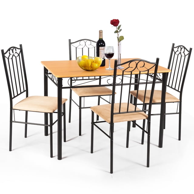 Costway 5 PC Dining Set Wood Metal Table and 4 Chairs Kitchen Breakfast Furniture New