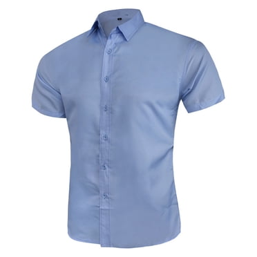 EQWLJWE Summer Saving !Men'S Short Sleeve Formal Shirt, Button Down Shirts For Men Work,Men'S Short Sleeve Dress Shirt Regular Fit Solid Turndown Collar Blouse Shirt