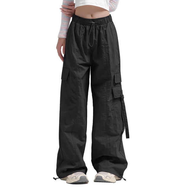 Timegard Hiking Pants for Women Cargo Pants Wide Leg Elastic Waisted Drawstring Athletic Trousers with Pockets