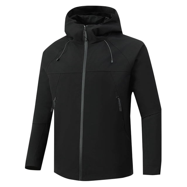 Pisexur Coupe-Vent Veste Homme Mode Décontractée Couleur Unie Poches Fermeture Éclair Veste Manches Longues à Capuche Manteau de Randonnée Imperméable Grande Taille pour Hommes