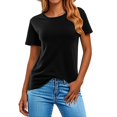 thumbnail image 3 of Baberdicy T-Shirts à Manches Courtes Décontractés Unis Amples à Col Ras du Cou pour Femmes Noir TTG, 3 of 7