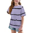 thumbnail image 3 of DecSea T-Shirt à Manches Courtes pour Filles Été Surdimensionné Col Rond Rayé Décontracté Basique 5-14 Ans, 3 of 8