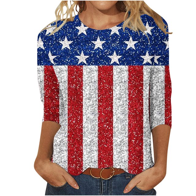 Birdeem Blouse Ample à Manches Courtes Rétro à Col Rond Imprimée pour Femmes, Manches Trois Quarts