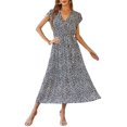 thumbnail image 4 of Women's Floral Boho Dress Wrap V Neck Short Sleeve Belted Ruffle Hem A-Line Flowy Maxi Dresses, 4 of 14