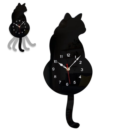 Cat Tail Wagging Wall Clock | Acrylic Quartz Silent Decorative Clock | Playful Cat Lover Home Decor for Living Room Bedroom Kitchen