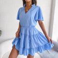 thumbnail image 1 of SMihono Robe d'Été Bohème pour Femmes Grande Taille Mode Robe d'Été Décontractée Slim en Forme de V Manches Courtes Couleur Unie, 1 of 8