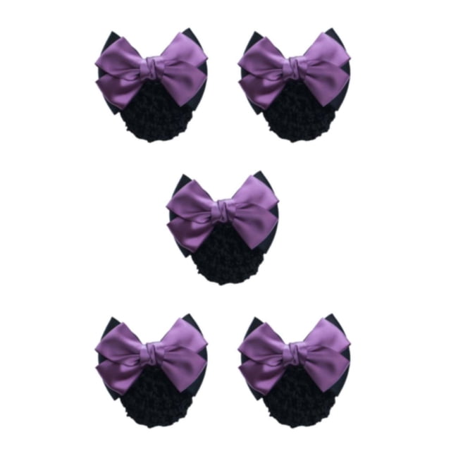 Decodeary Professional Hair Plate Mesh Pocket Practical Snood Net Elegant And Professional Two-Bows-purple 5Set