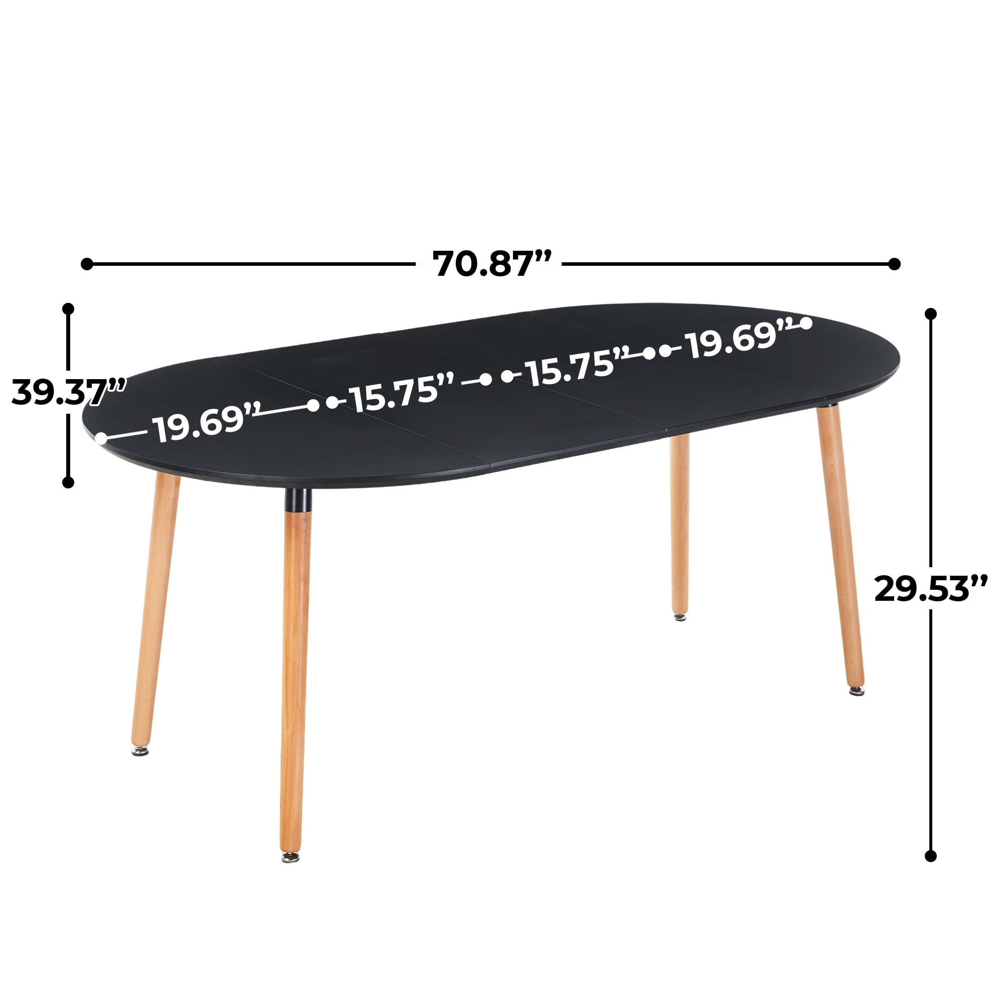 Noble House Extendable Round Dining Table,wood leg,black MDF table top,Multi-Purpose Utility,Black