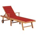 thumbnail image 1 of vidaXL Sun Lounger with Red Cushion Solid Teak Wood, 1 of 12