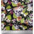 thumbnail image 3 of Soimoi Green Silk Fabric Skull & Anemone Flower Decor Fabric Printed BTY 42 Inch Wide, 3 of 3