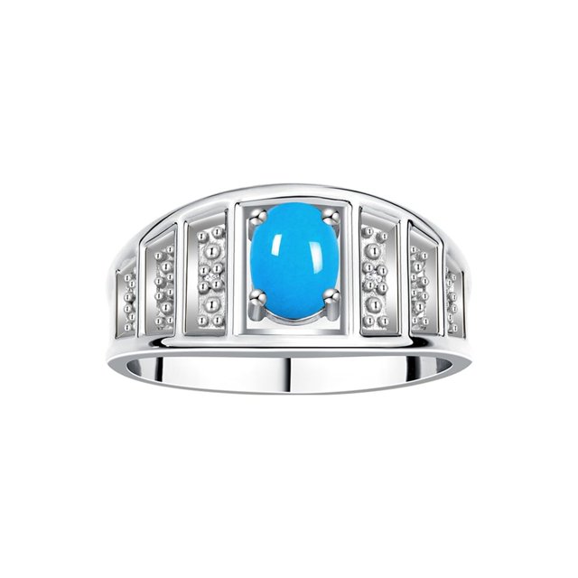 RYLOS Rings for Women Sterling Silver Ring Classic Style 7X5MM Oval Gemstone & Diamond Ring December Turquoise Jewelry Size 8