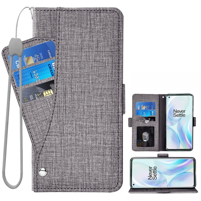 OnePlus 8 Pro Case, iCoverCase Genuine Leather Wallet Case Slim Fit Folio Book Design with Stand and Card Slots Flip Case Cover for OnePlus 8 Pro (Gray)