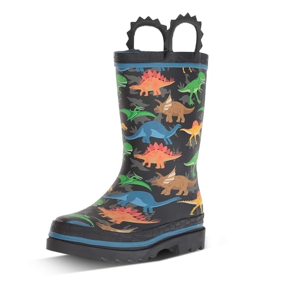Western Chief Boys Waterproof Printed Rain Boot with Easy Pull on Handles - Dino World, 13 M US Little Kid