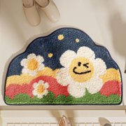 XYRuiHang Cozy Shaggy Rugs for Bathroom Irregular Shaped Smiley Flower Bath Rug Water Absorbent Bath Mat Non Slip Bath Rugs Colorful Flocked Microfiber Bath Mats for Tub Shower Floor 18x27.5inch