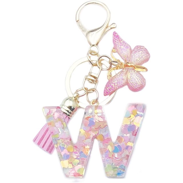 ORUYROP Initials Letter Keychain Pink Tassel Butterfly Pendant for Women Girls Wallet Backpack Purses