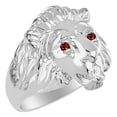 thumbnail image 3 of RYLOS Lion Head Ring with Gemstone Eyes & Diamond Mouth – Fun Designer Rings in Sterling Silver Garnet  Jewelry Size 8, 3 of 7