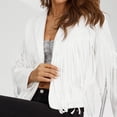thumbnail image 2 of Veste à Franges en Faux Cuir Suédé pour Femmes, Moto Moto Biker Courte Ouverte à l'Avant, Manteau Court à Pampilles, 2 of 8