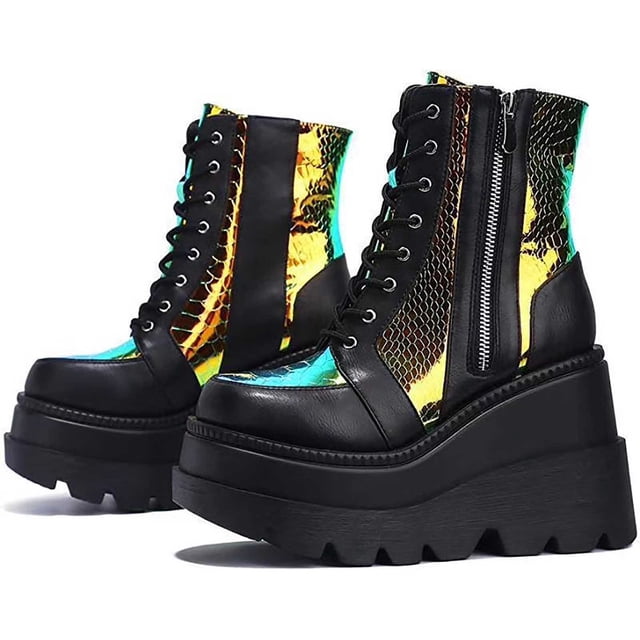 CEHVOM Bottines Courtes à Semelle Épaisse Grande Taille pour Femmes Automne à Plateforme en Cuir