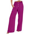thumbnail image 1 of Timegard Womens Wide Leg Pants Summer Elastic High Waisted Button Lightweight Casual Pants with Pockets, 1 of 4